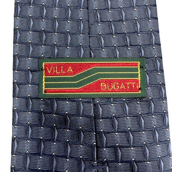 Villa Bugatti 100% Silk Tie Made in Italy Blue Basket Weave Pattern 58" 3.75" - Picture 6 of 10